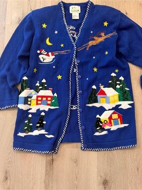 VTG The Quacker Factory "Christmas Eve" Village Cardigan Sweater - Size Small
